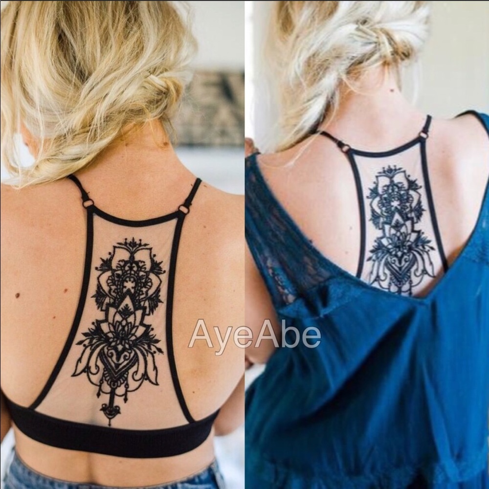 Plus Size Sheer Mesh Tattoo Bralette Black - Picture 4 of 7